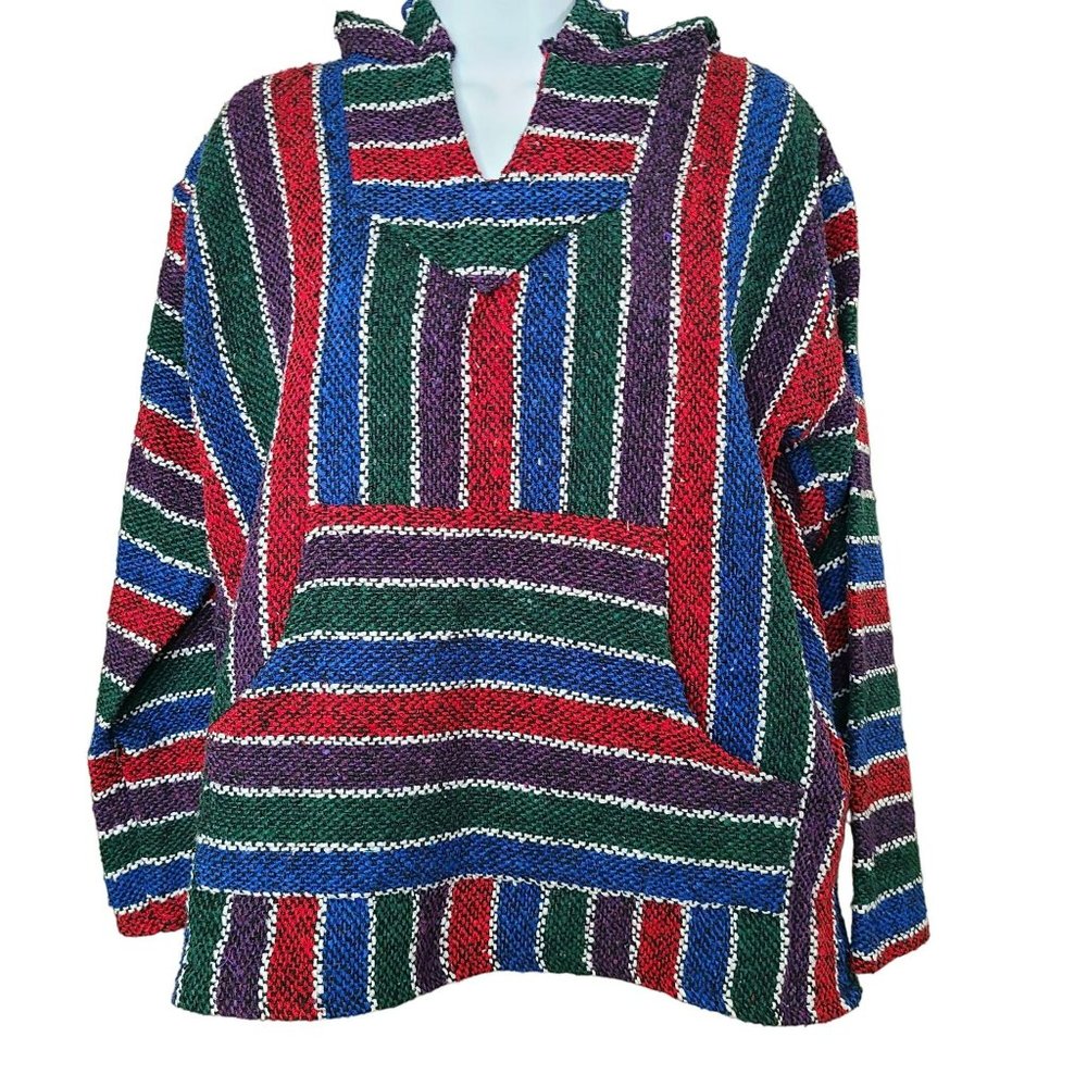 Frank's Textiles Mexican Blanket Poncho Drug Rug Adult SM Hoodie Kangaroo Pocket